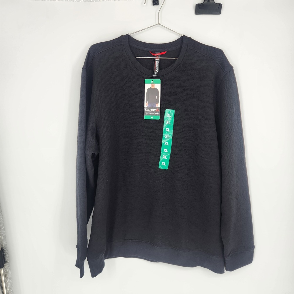 Gerry Men Black Textured Crew Neck Sweatshirt XL Long Sleeve 1900993 NWT